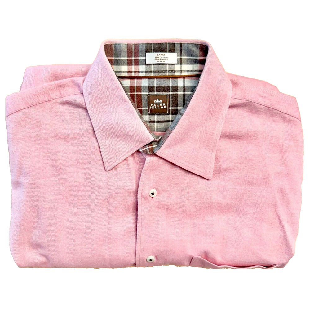 Peter Millar Men's Large 100% Brushed Cotton Heather Pink Button Down Shirt EUC